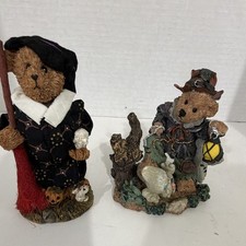 Vintage Greenbrier Halloween Teddy Bear Lot - Set of 2 Resin Witch  Bears  