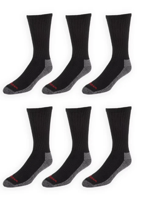 Wrangler Ultra Dry Work Socks 6-Pack Crew Size 6-12 Cushioned Moisture Wicking