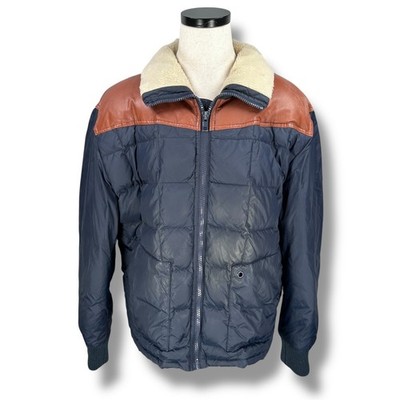 Vintage Schott Down Puffer Jacket Mens 4X Blue Brown Leather