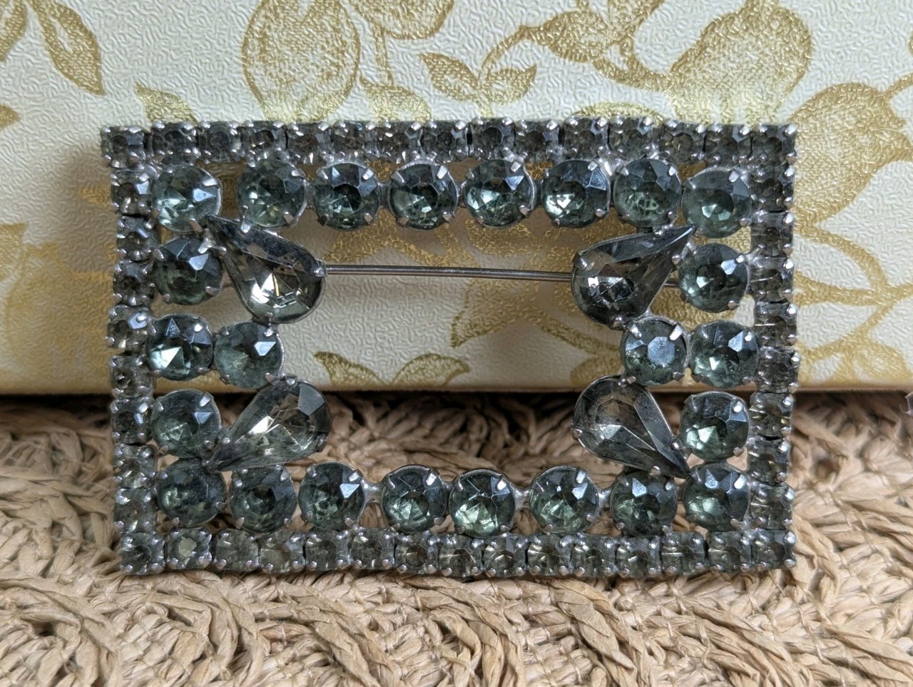 Vintage Art Deco Large Rectangular Light Blue & G… - image 1