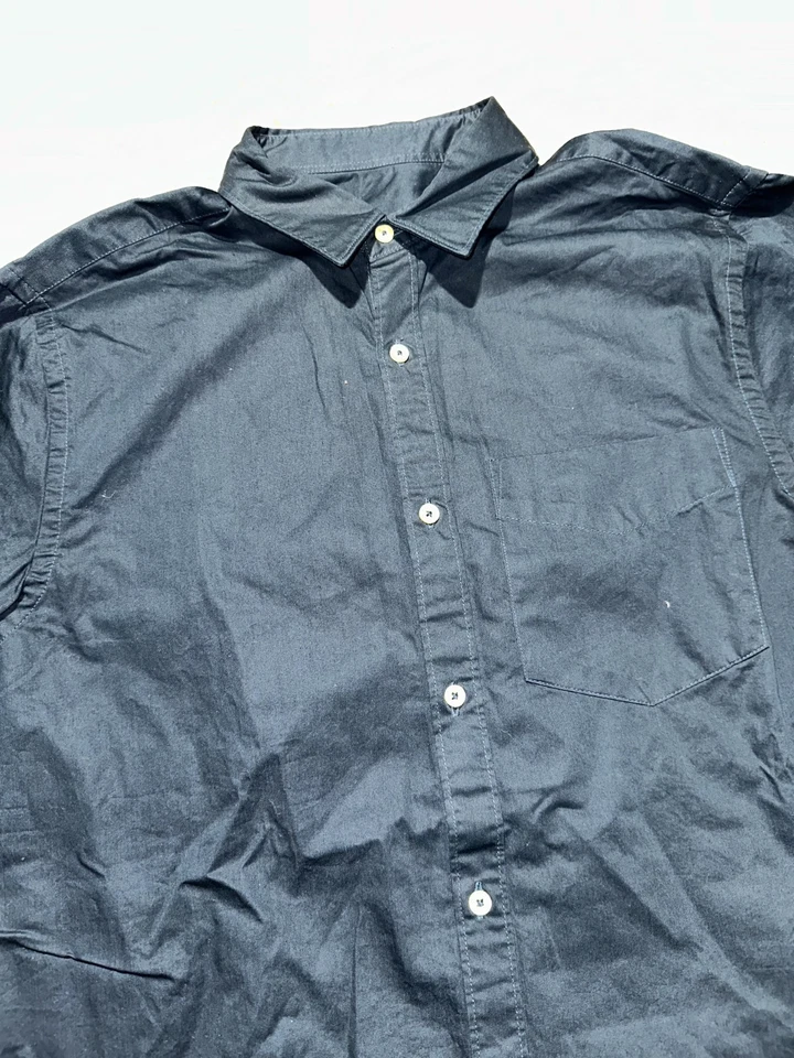 Zara Mens S Relaxed Fit Button Down Shirt Blue Linen Blend Band Collar Classic - Image 3 of 4