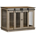 Dog Crate 120x60x88.5cm Oak Tone MDF & Steel Double Room Table with Divider