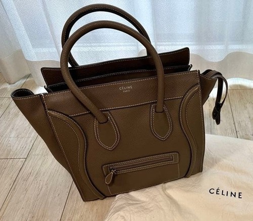 CELINE Luggage Micro Shopper Taupe Souris Leather Bag w/ Dust Bag Card Auth
