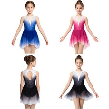 Girls Bodysuit Figure Skating Dress Performance  Ready Leotard Rhinestone Outfit
