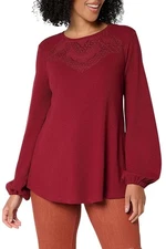 LOGO by Lori Goldstein Women's Waffle Top w/ Artisan Detail Cabernet