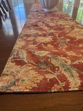 EUC World Market Genevieve Cotton Table Runner 16x90” Brick-Red Gold Teal Pink