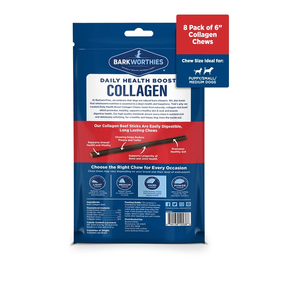 Plain Collagen Sticks - 6 Inch 8 Count (Pack of 1) - Long-Lasting, Single Ing... - Image 2 of 4