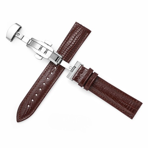 Butterfly Buckle Patent Glossy Lizard Echtleder Uhrenarmband Armband 12-24 mm - Bild 13 von 13