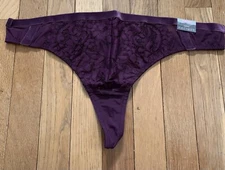 Plus Size 14/16 Lane Bryant Cacique Thong Panty Velvet Trim Purple Eggplant Lace