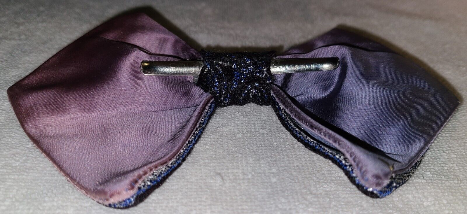 vintage pre-tied shimmery black blue purple clip-… - image 5