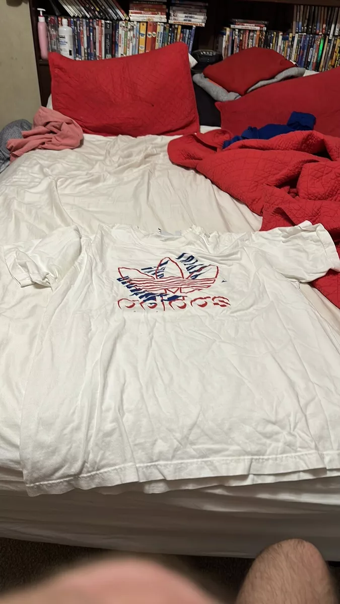 adidas white t shirt red white blue logo XL