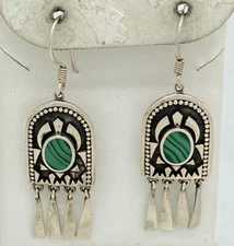 BOMA Sterling Silver Malachite Dangle Earrings 2” 8.8g
