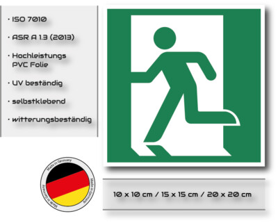 Rettungszeichen Notausgang links E001 Symbol Schild DIN EN ISO 7010 ASR 1.3