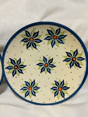 Ceramika Wiza Boleslawiec Polish Pottery 8  D Floral Salad Plates Set Of 5