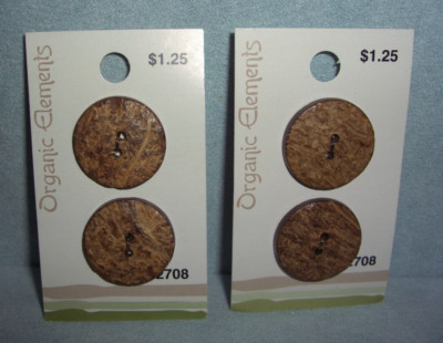 Blumenthal 2 Lot ~ Organic Element COCONUT 2-Hole Sewing Buttons 1'' New on Cards