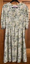 Vintage California Looks Dress Women Size 16WP Green 3/4 Sleeve Pockets A Line