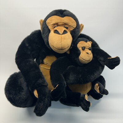 E & J Classic Prima Collection Plush Monkey/Chimpanzee Mother and Baby Set