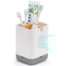 Toothbrush And Toothpaste Holder With Bamboo Divider For Bathroom Countertop Org