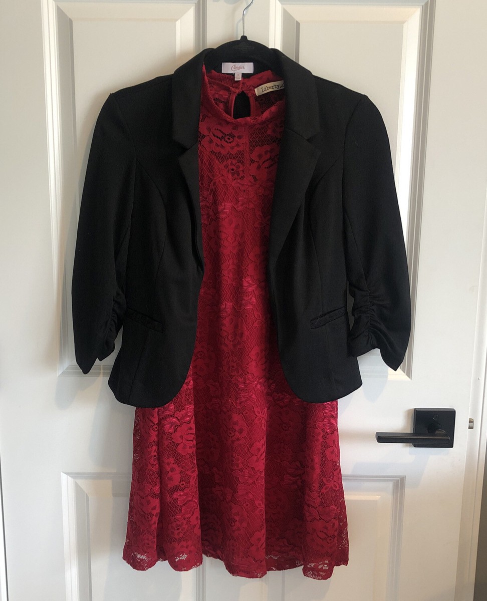 Red Lace Liberty Love Shift Dress Size XS with Black Candies Jacket S