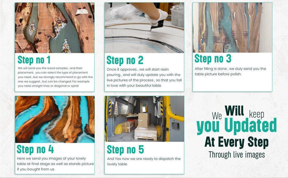 Green Epoxy Resin River Custom Dining Table Handmade Natural Wood Tables Decors - Image 4 of 4