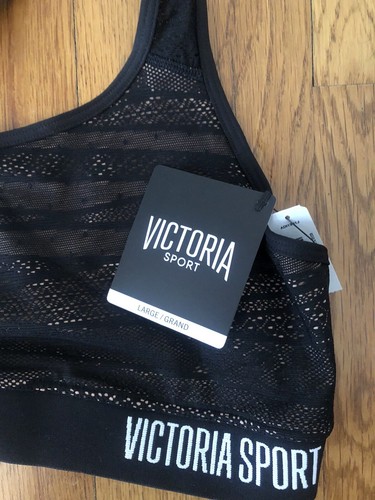 NWT Victoria Sport Size Large The Player Racerback Sport Bra Black Mesh Lace - Picture 2 of 5