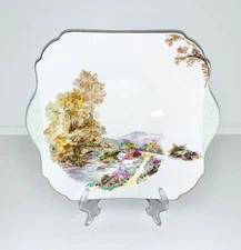 Shelley - Heather, tab handled cake / gateau plate with green handle