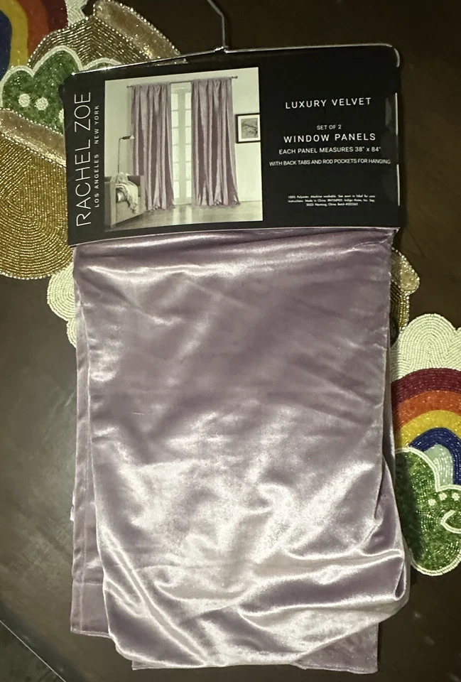 "Juego de 2 paneles de cortina Rachel Zoe púrpura lavanda 38""x 84"" cortinas de terciopelo de lujo" Foto 4 de 4