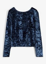 Langarmshirt aus Samt mit Rückenausschnitt Gr. 44/46 Dunkelblau Damen Shirt Neu