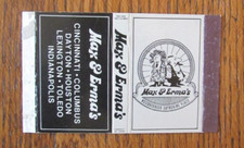 MAX & ERMA'S RESTAURANT MATCHBOX COVER CINCINNATI HOUSTON COLUMBUS DAYTON TOLEDO