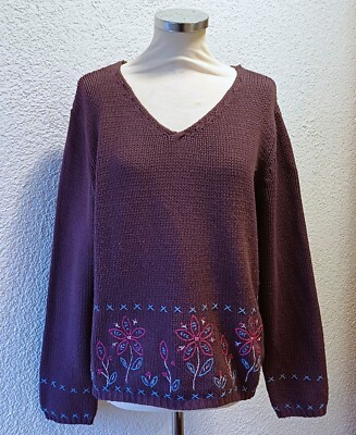s.Oliver Grobstrickpullover GR 38 Blumenstickereien pflaume/lila Eyecatcher!