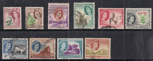 Südrhodesien 1953 QE2 10 x gemischte Werte auf 2/-6d (1290)