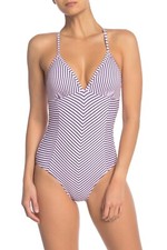 Splendid Women's Thin Blue Line Cross Back One Piece Swimsuit sz S Pink