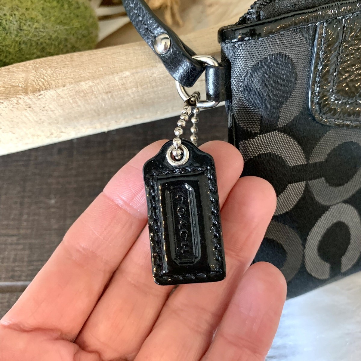 Coach Vintage Black Signature Monogram Canvas Leather Trim Coach Vintage Black Signature Monogram Canvas Leather Trim