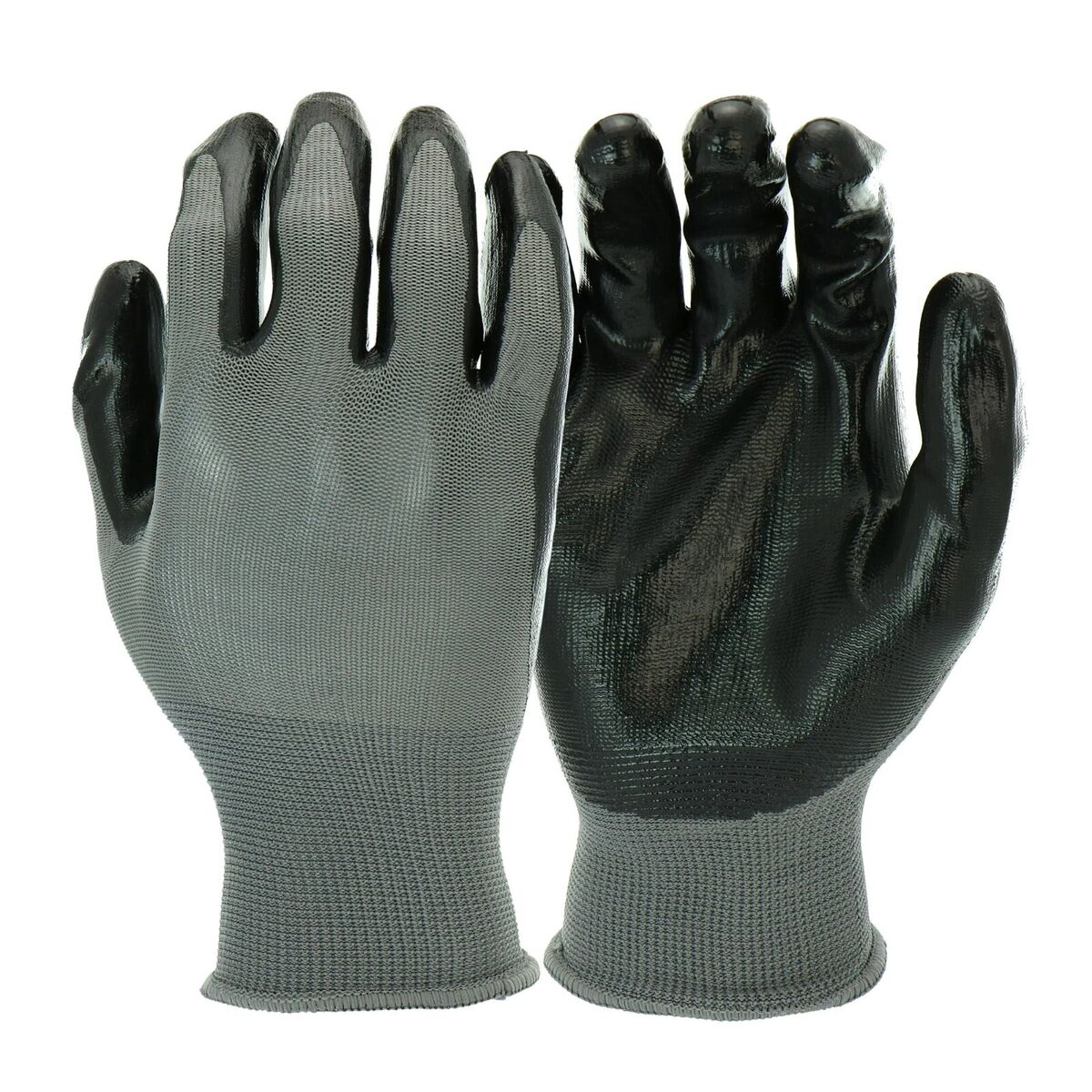 Hyper Tough 3 Pair Nitrile Work Gloves for Men Large Black Safety Coated  Grip