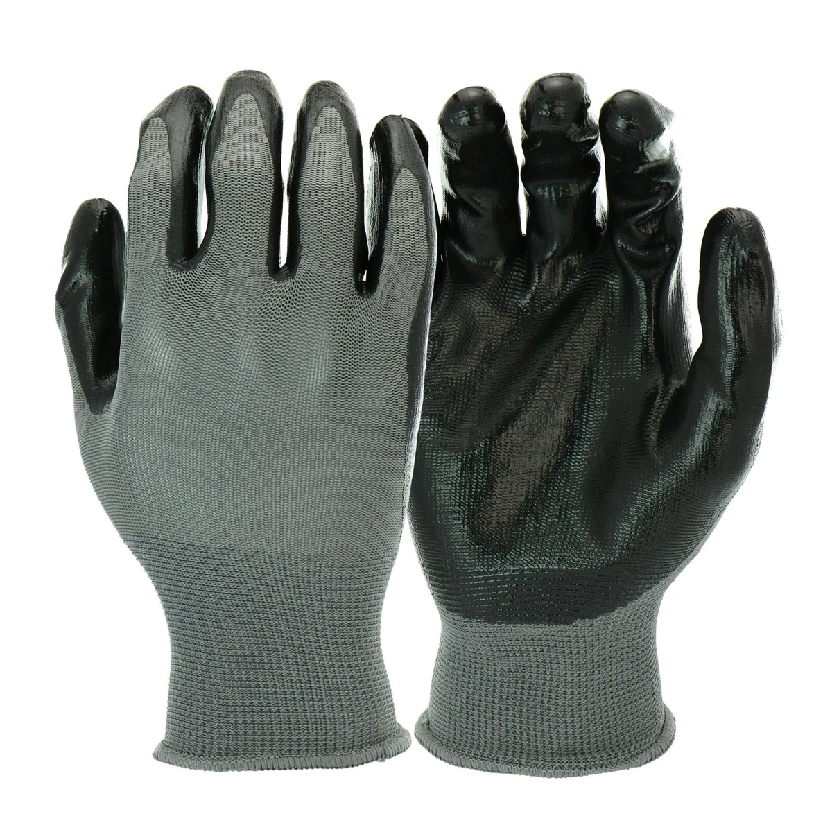 Hyper Tough 3 Pair Nitrile Work Gloves for Men Large Black Safety Coated  Grip | eBay