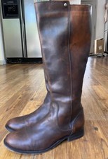 Frye Melissa Button Back Zip Wmn Size 7.5 B Brown Leather Knee High Riding Boot