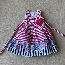 MARMELLATA GIRLS PARTY/ CASUAL DRESS, 4, SLEEVELESS, PINK / WHITE STRIPED,FLORAL