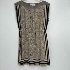 LOFT BLACK TAN BEIGE FLORAL DESIGN LIGHTWEIGHT STYLISH DRESS SMALL