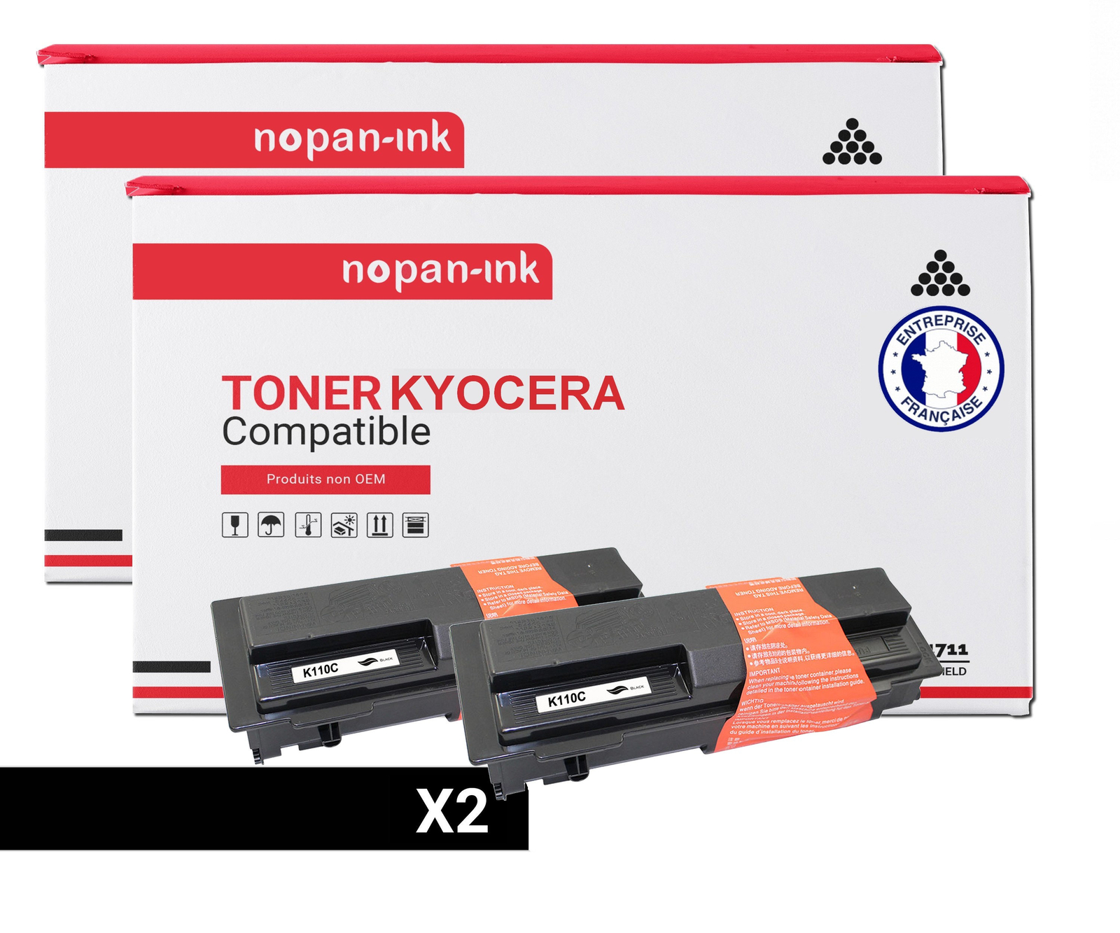 Toner Kyocera TK110 noir compatible Nopan-Ink cartouche imprimante laser x2