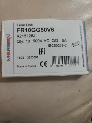 MERSEN Fuse Link FR10GG50V6. 500V AC GG 6A. Pack of 10. New