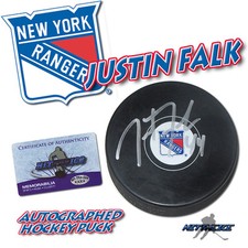 JUSTIN FALK Signed NEW YORK RANGERS Puck - w/COA 