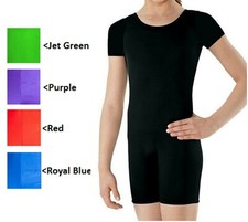 Girls Shiny Short Sleeve Unitard Bodysuit Dance/Gymnastics/PE/Swim Leotard