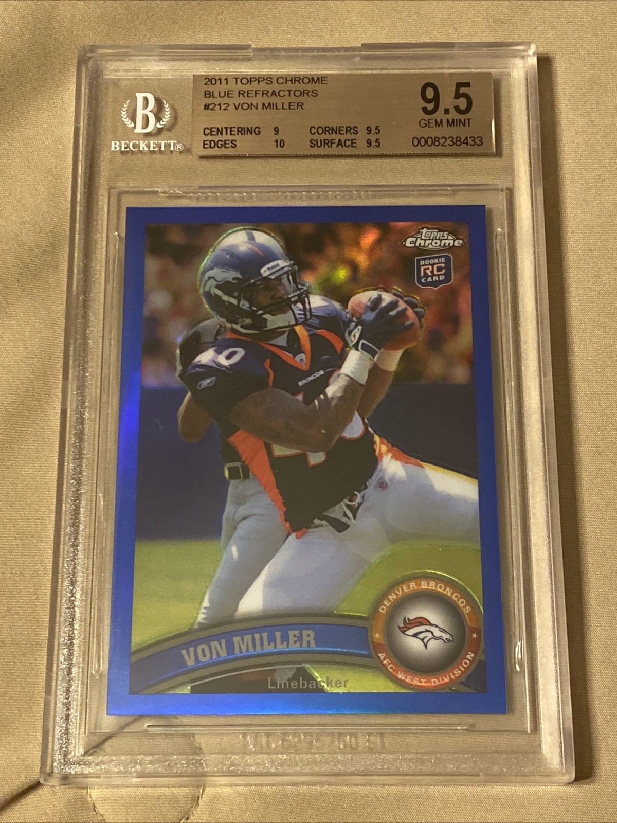 2011 Von Miller Topps Chrome Blue Refractors #212 RC /199 BGS 9.5 ROOKIE RAMS