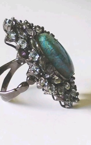 Genuine stabilized Turquoise,Tanzanite,Aquamarine Ring 925 Sterling black... - Picture 7 of 11