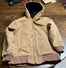 Carhartt Youth L 14/16  Brown Full Zip Pockets Hooded Quilted Jacket