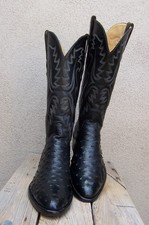 T O STANLEY Rare Vintage Womens Cowboy Boots Black Full Quill Ostrich Size 9.5D