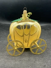 De Carlini Gold & Green Pumpkin Cinderella Carriage Italy  Christmas Ornament