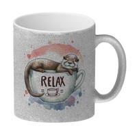 Schlafender Otter Glitzer-Kaffeebecher Mit Spruch Relax Tasse