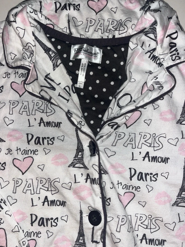 JUEGO DE PIJAMA A JUEGO VINTAGE PIJAMA SALVAGE MUJER I LOVE PARIS COQUETTE TALLA: L Foto 3 de 4