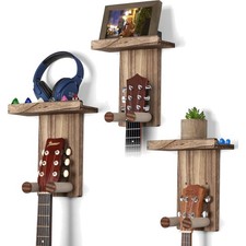 Guitar Wall Mount Hangers Rustic Wood 3 Pack Acoustic Electric Ukulele Bass